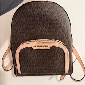 Michael Kors Signature Brown and Pink Backpack